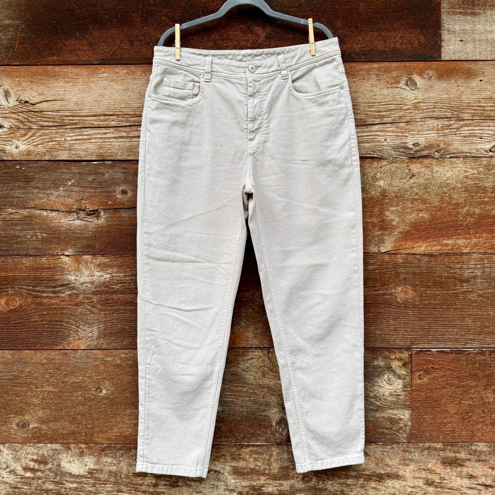 Brunello Cucinelli Baggy Jeans Tapered Leg IT 46 US 10 Cream Monili Luxury READ*